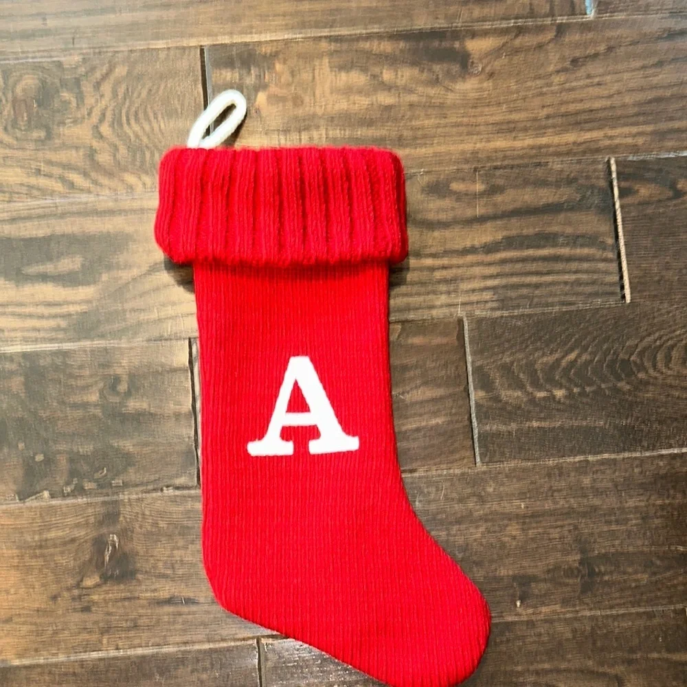 Red Knit Christmas Stocking with Initial 'A'